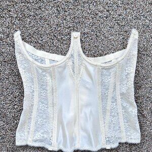 Y2K Dominique Apparel White satin cupless lace corset top